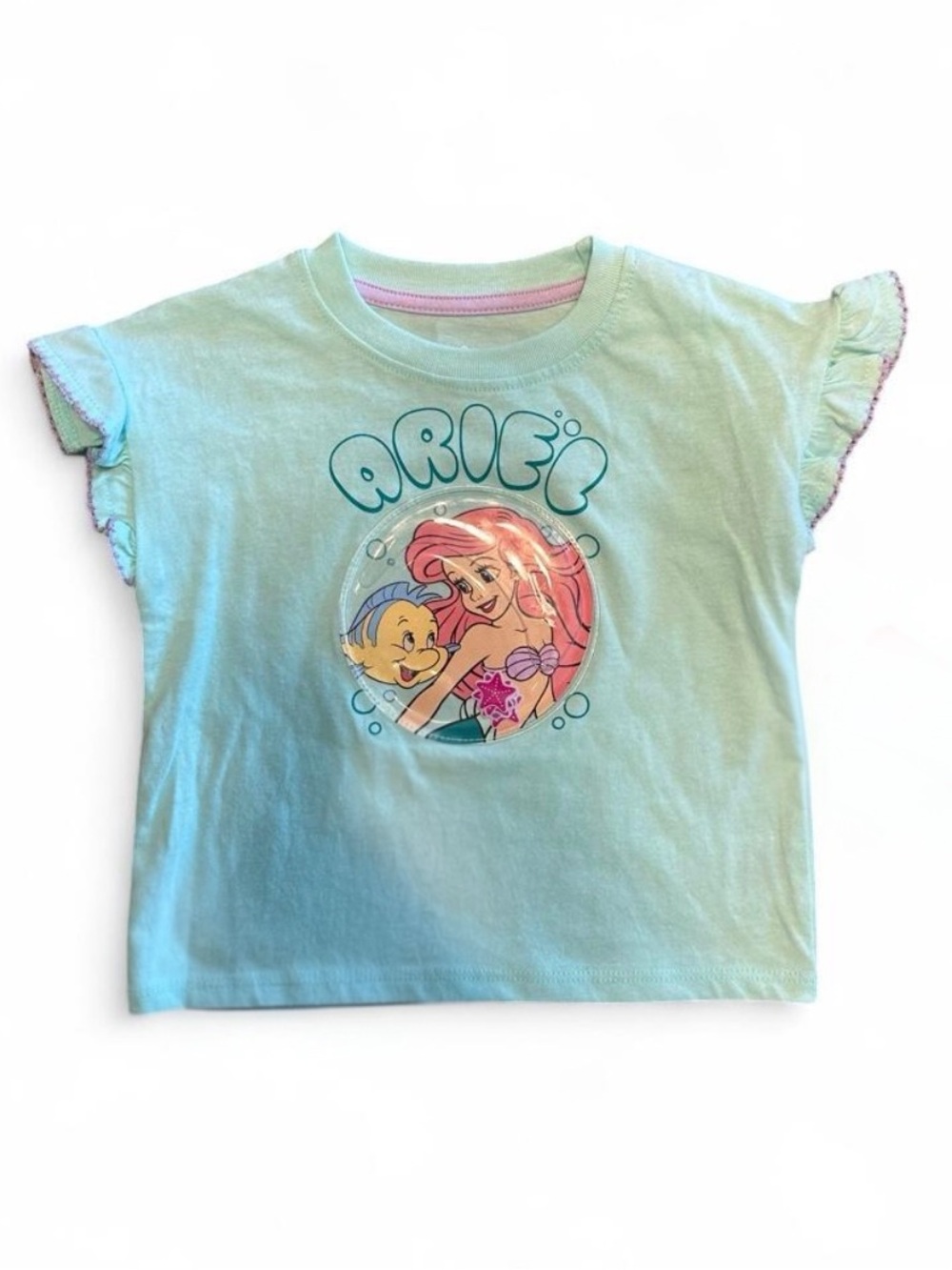 Disney Ariel Toddler Light Aqua Short Sleeve Tee with Ruffle Sleeves